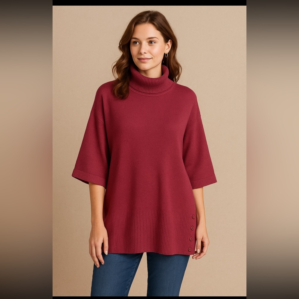 Chadwick’s Collection Wool Silk Blend Turtleneck Sweater Tunic Large Berry Pink